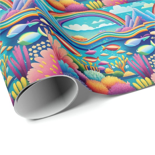 Farbenfrohe Unterwasserwelt unter dem Regenbogen Geschenkpapier (Rolleneckpunkt)
