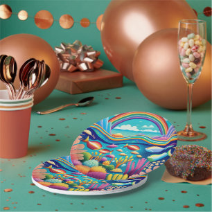 Farbenfrohe Unterwasserwelt unter dem Regenbogen Pappteller