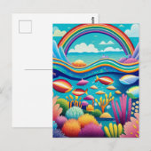 Farbenfrohe Unterwasserwelt unter dem Regenbogen Postkarte (Vorne/Hinten)
