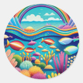 Farbenfrohe Unterwasserwelt unter dem Regenbogen Runder Aufkleber (Vorderseite)