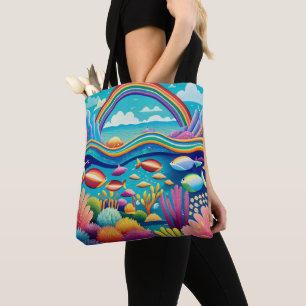 Farbenfrohe Unterwasserwelt unter dem Regenbogen Tasche