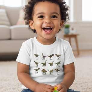 Farbenfrohe Urzeitfreunde-Dinosaurier-Namensliste Baby T-shirt