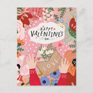 Farbenfrohe Valentine Postkarte
