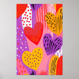 Farbenfrohe Valentinherzen in lila, roten und dunk Poster