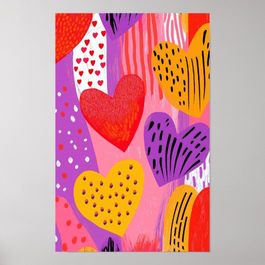 Farbenfrohe Valentinherzen in lila, roten und dunk Poster (Vorne)