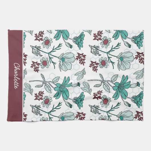 Farbenfrohe Vegetation Blumenmuster personalisiert Geschirrtuch (Horizontal)