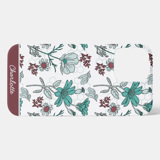 Farbenfrohe Vegetation Blumenmuster personalisiert iPhone Hülle (Rückseite (Horizontal))