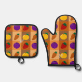 Farbenfrohe Veggie Muster Oven Mitt & Pot Holder S Ofenhandschuh & Topflappen-Set (Vorderseite)
