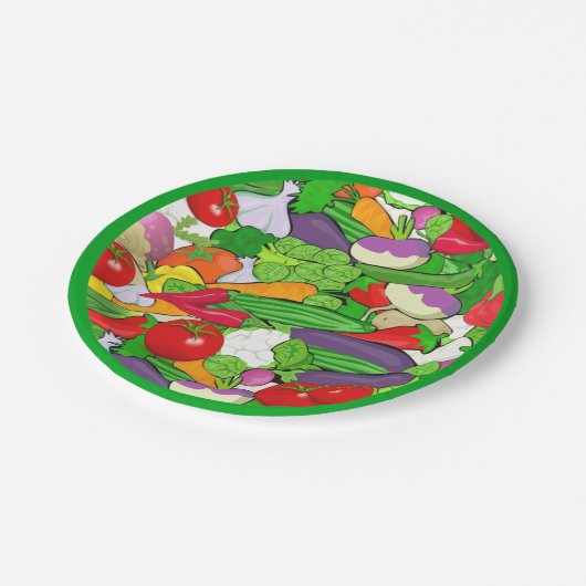 Farbenfrohe Veggies Pappteller (Schrägansicht)