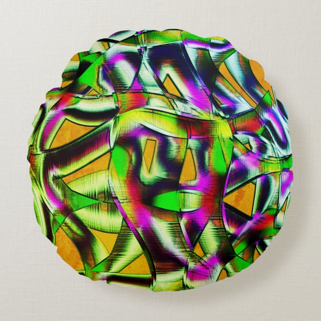 Farbenfrohe, verdrehte Ausschnitte Limon.., eingek Rundes Kissen (Vorderseite)