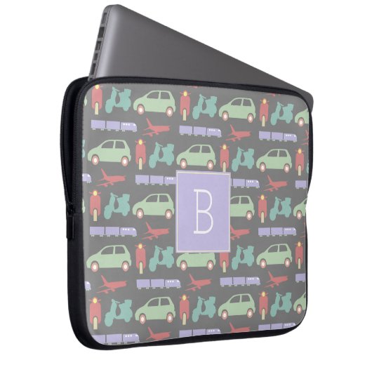 Farbenfrohe Verkehrsträger Symbole Monogramm Laptopschutzhülle (Vorne Rechts)