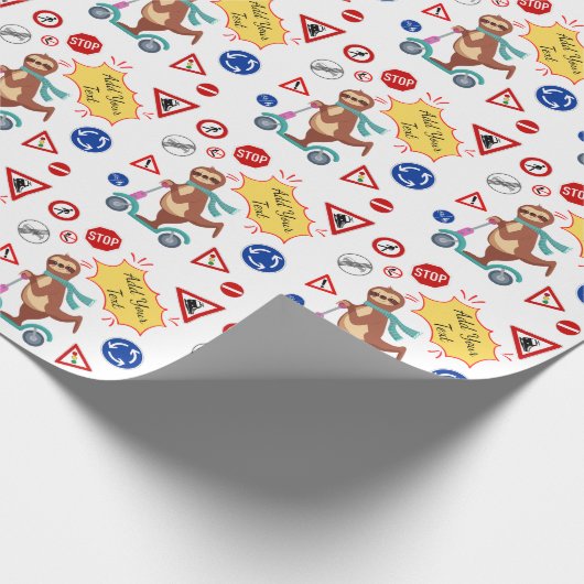 Farbenfrohe Verkehrszeichen Sloth Pattern Baby Bir Geschenkpapier (Ecke)