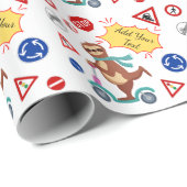 Farbenfrohe Verkehrszeichen Sloth Pattern Baby Bir Geschenkpapier (Rolleneckpunkt)