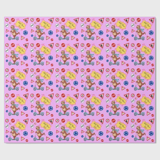 Farbenfrohe Verkehrszeichen Sloth Pattern Baby Bir Geschenkpapier (Flach)