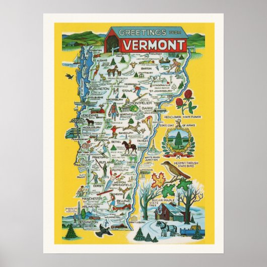 Farbenfrohe Vermont Map 18 x 24 Print Poster (Vorne)