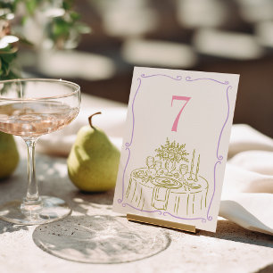 Farbenfrohe & Verrückte Handgezeichnete Hochzeit Tischnummer