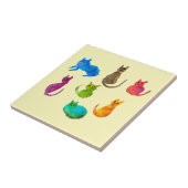 Farbenfrohe verrückte Katzen in Aquarellfarben Fliese (Seite)