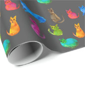 Farbenfrohe verrückte Katzen in Aquarellfarben Geschenkpapier (Rolleneckpunkt)