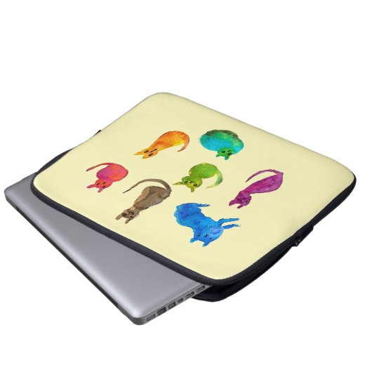 Farbenfrohe verrückte Katzen in Aquarellfarben Laptopschutzhülle (Vorne Knopf)