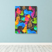 Farbenfrohe verrückte Katzen in Aquarellfarben Leinwanddruck (Insitu (Holzboden))