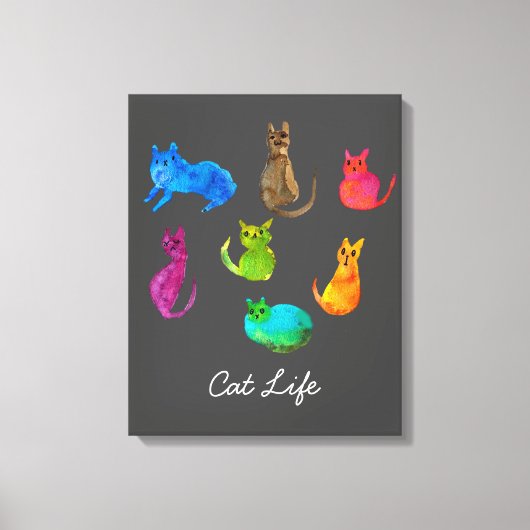Farbenfrohe verrückte Katzen in Aquarellfarben Leinwanddruck (Vorderseite)