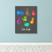 Farbenfrohe verrückte Katzen in Aquarellfarben Leinwanddruck (Insitu (Holzboden))