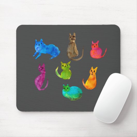 Farbenfrohe verrückte Katzen in Aquarellfarben Mousepad (Mit Mouse)