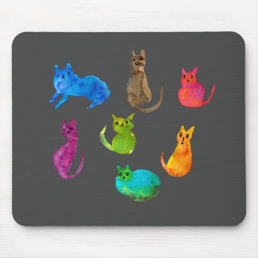 Farbenfrohe verrückte Katzen in Aquarellfarben Mousepad (Vorne)
