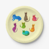 Farbenfrohe verrückte Katzen in Aquarellfarben Pappteller (Vorderseite)