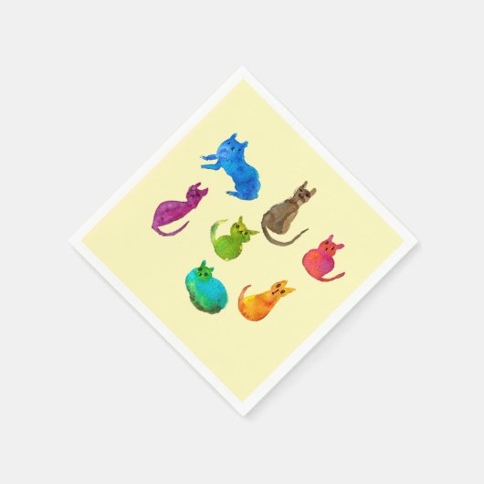 Farbenfrohe verrückte Katzen in Aquarellfarben Serviette (Ecke)