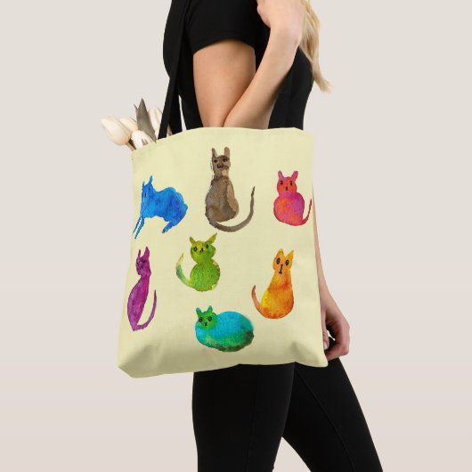 Farbenfrohe verrückte Katzen in Aquarellfarben Tasche (Von Nahem)