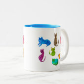 Farbenfrohe verrückte Katzen in Aquarellfarben Zweifarbige Tasse (VorderseiteRechts)