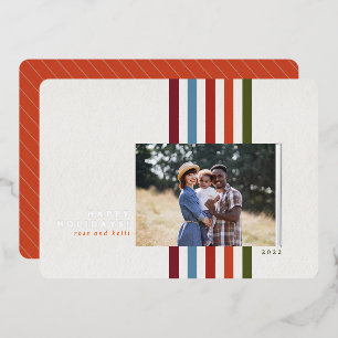 Farbenfrohe vertikale Band mit Foil Holiday Card Folien Feiertagskarte