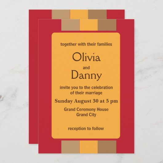 Farbenfrohe vertikale Streifen Hochzeitsempfehlung Einladung (Vorne/Hinten)