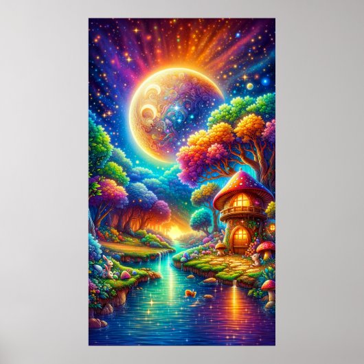 Farbenfrohe verzauberte Flusslandschaft Poster (Vorne)