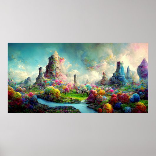 Farbenfrohe, verzauberte Forest Fantasy Landschaft Poster (Vorne)