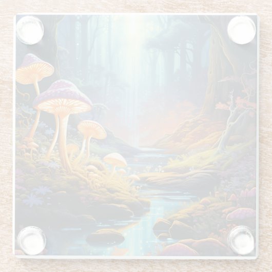 Farbenfrohe verzauberte Forest Fantasy Lumineszenz Glasuntersetzer (Rückseite)