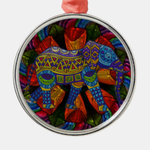 Farbenfrohe Verzierte Elefant und Mandala Ornament Aus Metall