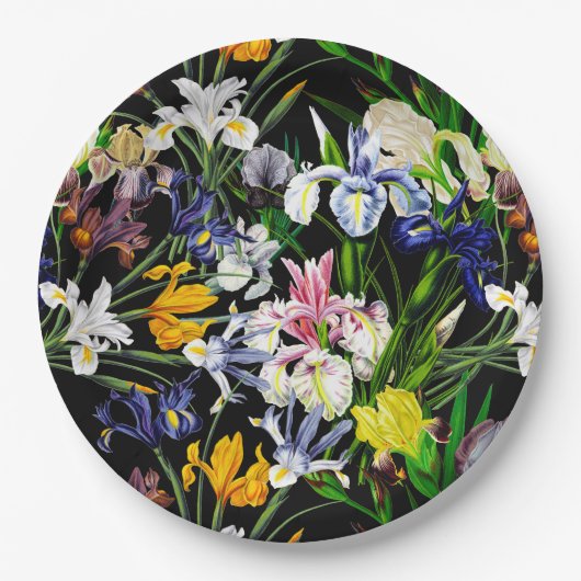 Farbenfrohe viktorianische Schwertlilienblumen auf Pappteller (Vorderseite)