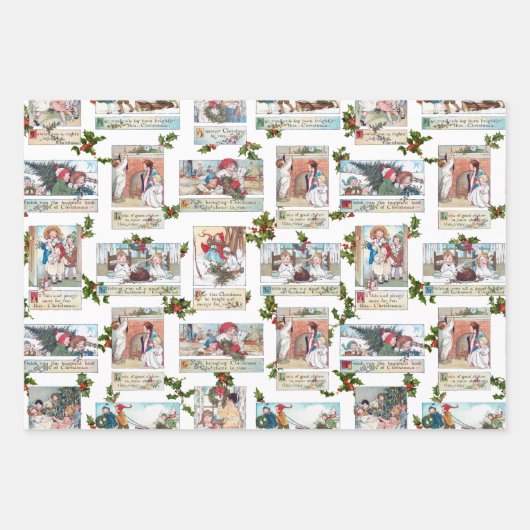 Farbenfrohe Viktorianische Weihnachtskarten-Collag Geschenkpapier Set (Vorderseite)