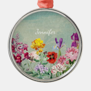 Farbenfrohe Vintag blühende Wildblumen Ornament Aus Metall