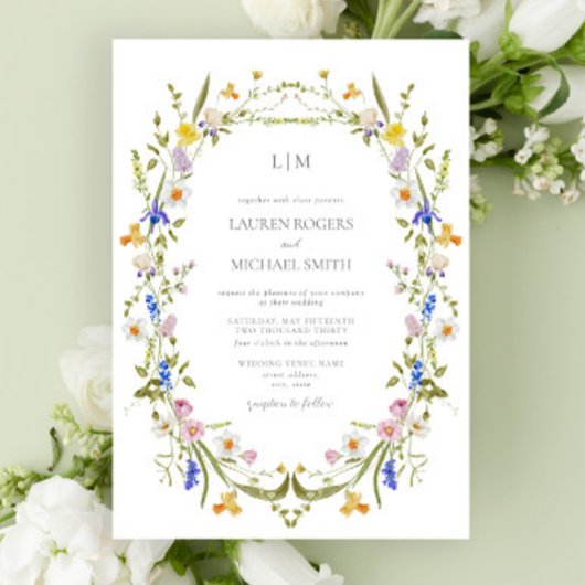 Farbenfrohe Vintag Garden Monogram Wedding Einladung