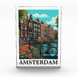Farbenfrohe Vintage Amsterdam Niederlande Canal Vi Fotoblock