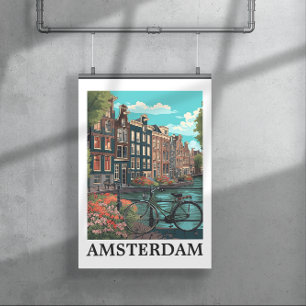 Farbenfrohe Vintage Amsterdam Niederlande Canal Vi Poster