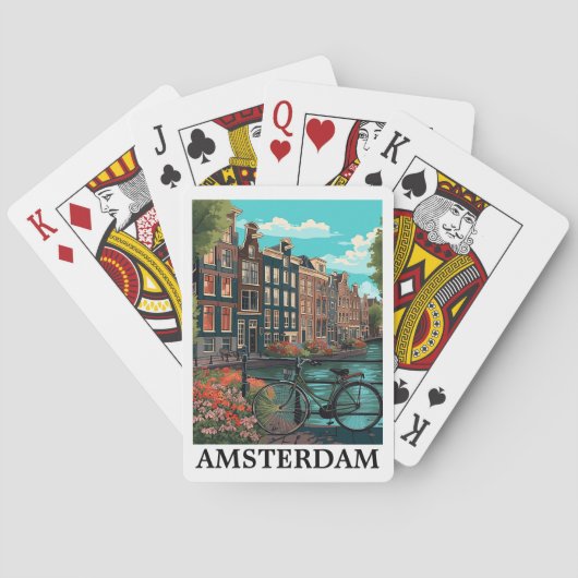 Farbenfrohe Vintage Amsterdam Niederlande Canal Vi Spielkarten (Rückseite)