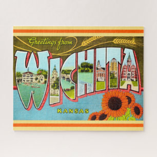 Farbenfrohe Vintage-Ansichtskarte Wichita Kansas Puzzle