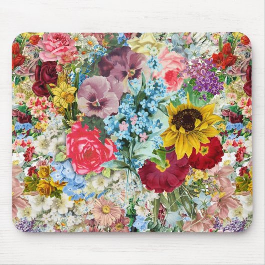 Farbenfrohe Vintage-Blumen Mousepad (Vorne)