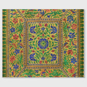 Farbenfrohe Vintage Blumenmuster mit Vögeln Geschenkpapier (Flach)