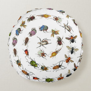 Farbenfrohe Vintage Bugs & Käfer Muster Rundes Kissen