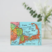 Farbenfrohe Vintage Cape Cod Map Postkarte (Stehend Vorderseite)